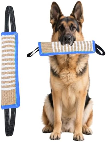 Clysoru Squeaky Tug Toy for Dogs Jute with 2 Strong Handles Lasting Training Equipment Puppy to Large Dog Interactive Toys of War Pull Indestructible Rope Pet Crinkle Teething