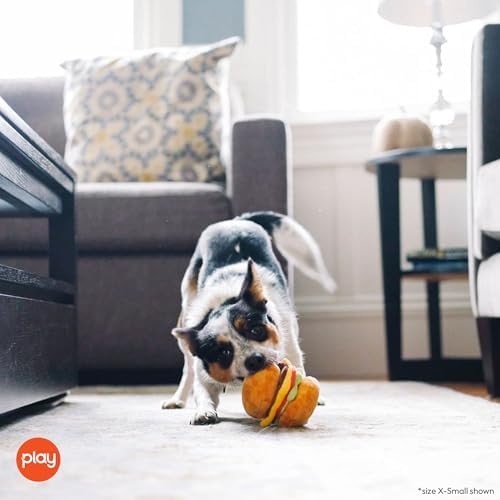 P.L.A.Y. Cute Plush Dog Toys - Fast Food Themed Durable Giggle Chew Toy, Great for Puppies & Small, Medium, Large Dog - Machine Washable, Recycled Materials (American Classic Burger, X-Small)