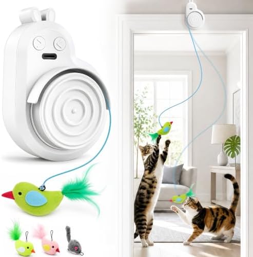 Automatic Interactive Cat Toys, Door Flying Feather Bird & Mouse for Kitten