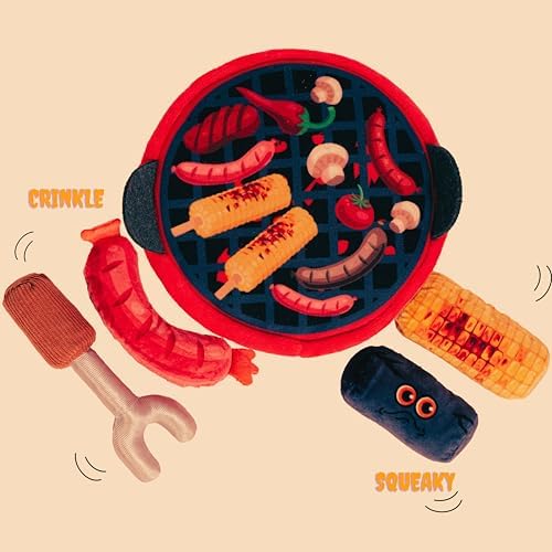 Dog Toys for Dogs & Puppies - Bark Bark Cute (BBQ) Series, BBQ Theme, 5 in 1 Multi Item Interactive Dog Toy Set for Small & Medium Breeds