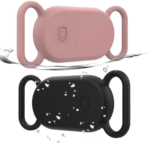 2 Pack Waterproof Dog Collar Compatible with Samsung Galaxy SmartTag 2 | Silicone GPS Tracker Hidden for Samsung Tag 2, Anti-Lost Dog Collar Smart Tag 2 Case(Black,Pink)