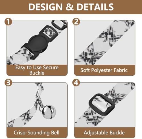 2 Pack Cat Collars Classic Black White Tartan Plaid Cat Collar Breakaway with Bell, Adjustable Length 10.6" to 17.1"