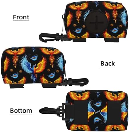 Dog Poop Bag Holder for Leash Doggie Waste Bag Dispenser Ice Water Fire Flame Bird Art Small Doggy Zipper Pouch