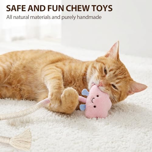 Shudyear 4 Pack Cat Chew Rope Toys, Cotton Cat Rope Toy for Biting and Kicking, Durable Interactive Cat Toy for Indoor Cats Kittens & Adult Cats