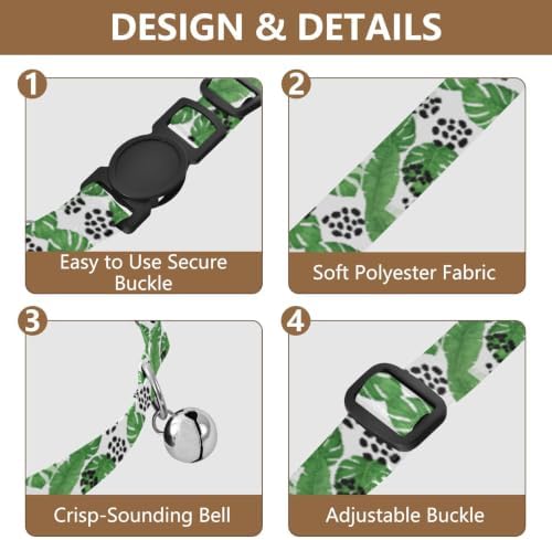 Tropical Green Leaf Easy to Clean Small Dog Collar 2 Pack for Cats