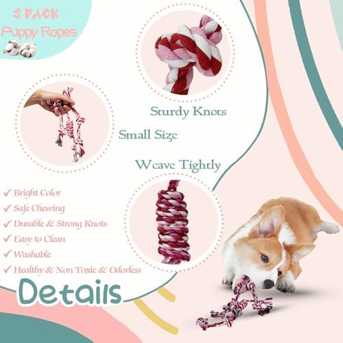 3 Pack Dog Rope Toys Puppy Teething Sturdy Cotton Chew Toy for Small Breed
