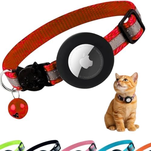 AirTag Cat Collar with AirTag Holder, Breakaway Reflective Cat Tracker Collar with Bell by AmazeGoods