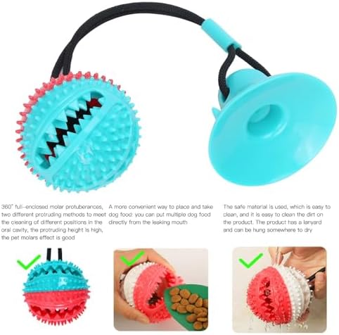 Dog Chew Toys Suction Cup Ball with Bell Interactive, Rubber Molar Teeth Cleaning Ball for Food Dispensing and Tug-of-War Games(Blue‑Red)