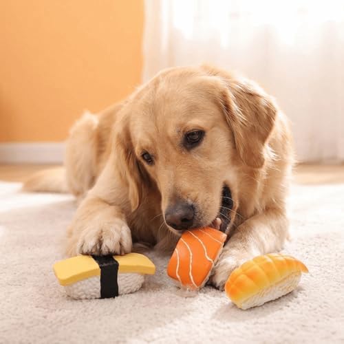 3Pcs Sushi Dog Squeaky Toys Latex Chew Toys Interactive Teething Toys for Small Medium Dogs