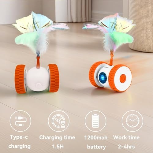 Cat Toys Cat Remote Control Toy, APP Bluetooth Connect Remote Control Cat Toys for Indoor Cats Electronic Automatic Moving Mouse Cat Toy with 6 Lights USB Rechargeable (Orange)