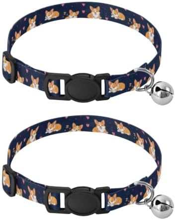 2 Pack Small Dog Collar Cute Cartoon Dogs Poses Collar with Bell for Dog Puppy, Adjustable 10.6 to 17.1 Inches