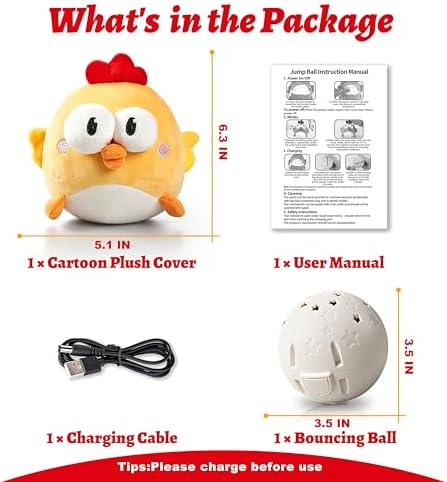 GUKCO Interactive Dog Toys, Moving Ball Toy with Jumping & Music(Chick) | Rechargeable Plush Toy for Small, Medium & Large Dogs to Keep Them Busy