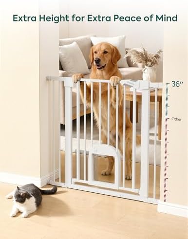Babelio 36" Tall Baby Gate with Cat Door, CatPrivilege III, 29-43"