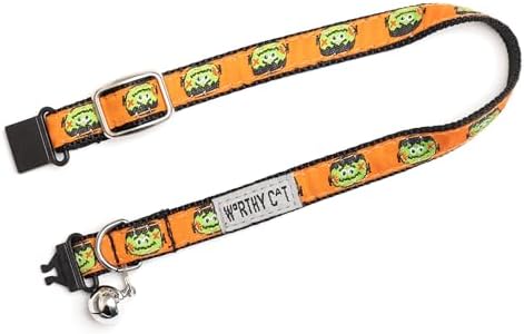 THE WORTHY DOG Halloween Patterns, Breakaway Cat Collar with Bell, Orange