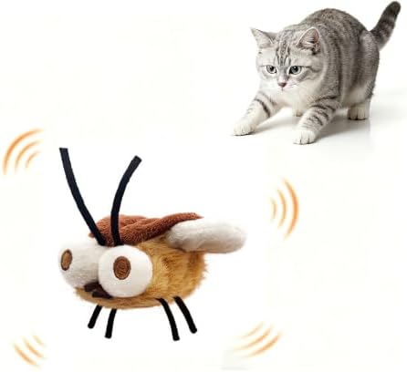 Interactive Cat Toy, Fluttering Electric Bug Cat Toy, with Vibrating Flapping Wings, Touch Activated Rechargeable Auto Motion Kitten Toy, Indoor Cats Self Play（Cockroaches）