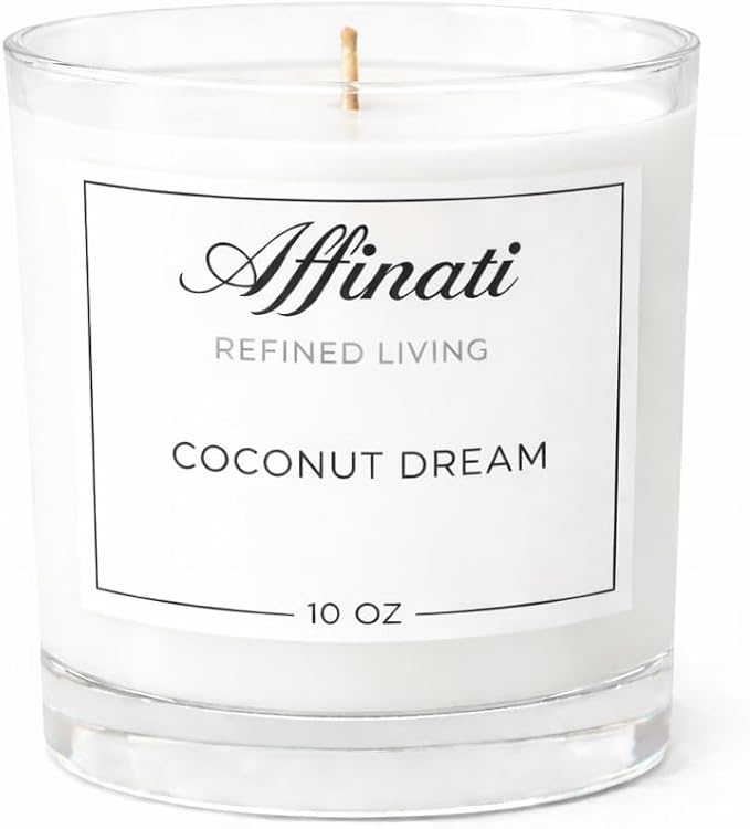 Coconut Dream Affinati 10 oz Scented Candle for Home – Long Lasting Fruity Soy Blend Candle with Wooden Wick, Strong Scent Throw Glass Jar Candles, Premium Clean Burning Aromatherapy Gifts