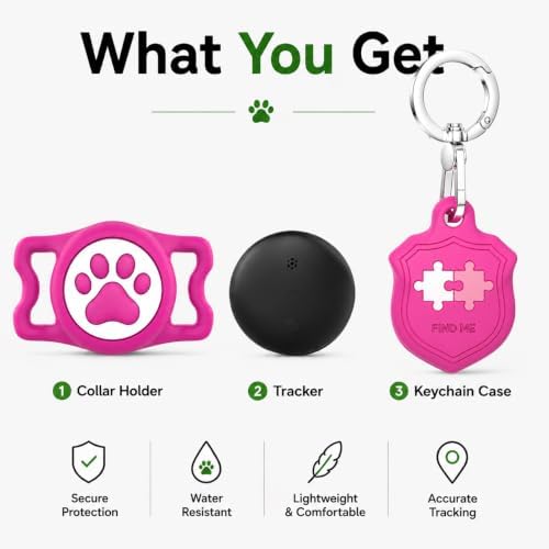 Dog Tracker with Apple Find My, GPS Pet Tracker for Dogs and Cats | Real-Time Location Tracking, No Monthly Fee or SIM Card, Waterproof Dog Collar Tracker with Holder, iOS Only Pet Locator