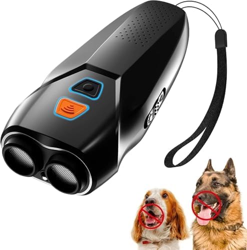 Dog Barking Control Device with Dual Sensors | Anti-Barking Device with Training & Deterrent Modes | Ultrasonic Dog Whistle & LED Flashlight | 25FT Range | Rechargeable