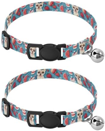 2 Pack Cats Collar Cute Dog Blue Small Dog Collar with Bell, Adjustable Length 10.6" to 17.1"