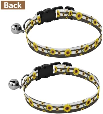 2 Pack Kitten Collars Yellow Sunflowers Striped Kitten Collar with Bell, Adjustable Length 10.6" to 17.1"
