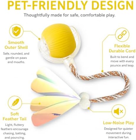 Interactive Cat Toy Ball with LED Lights – USB-C Rechargeable Automatic Cat Toy with Feather Tail for Indoor Cats & Kittens, Upgraded Version