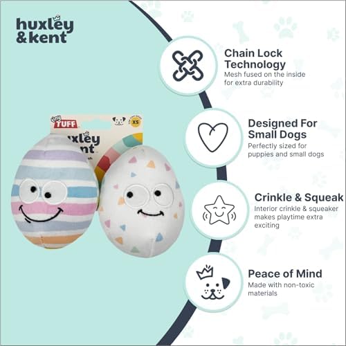 Huxley & Kent Tiny Tuff Plush Dog Toy, Squeaky Eggs (2 Pack)