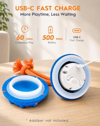 Xeuch Interactive Dog Ball Toy, ETPU Rotating Motion, Rechargeable | 3 Play Modes, Bird Chirping Sounds, 7 LED Lights, ETPU Shell, Rope Design, Rechargeable Battery, for Small and Medium Dogs