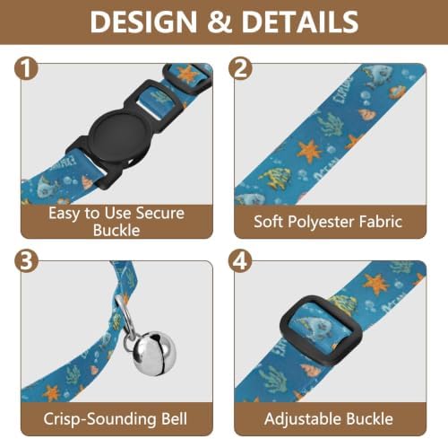 Ocean Explore Sea Blue Collar with Bell for Dog Puppy 2 Pack Kitten Collars Adjustable 10.6 to 17.1 Inches