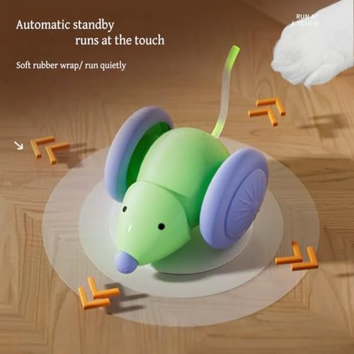 Interactive Cat Toy, USB Rechargeable Rolling Mouse with LED, Automatic Motion-Activated Chase Toy, Quiet Indoor Exercise for Cats & Kittens