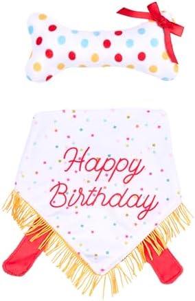 ZippyPaws Dog Birthday Gift Bandana & Bone - Cute Accessories for Girl & Boy Dogs, Holiday Set, Fits Small, Medium, & Large Dogs, Stuffed Plush Toy, Machine Washable Handkerchief - One Size Fits Most