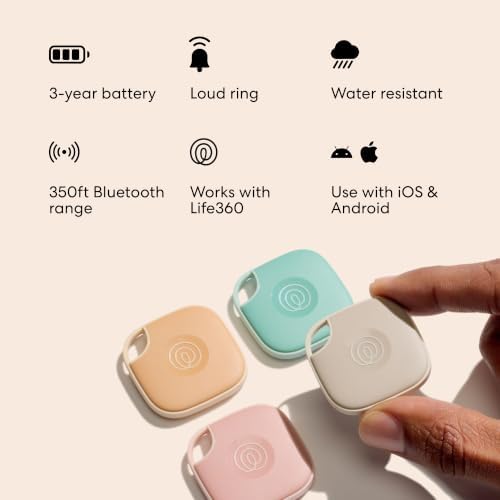 Life360 Tile - Bluetooth Tracker, Keys Finder and Item Locator for Keys, Bags and More. Phone Finder. Both iOS and Android Compatible. 1-Pack (Blush)