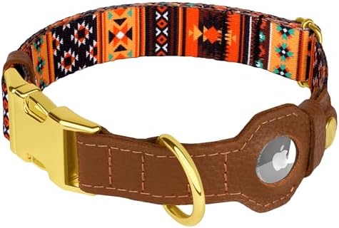 AirTag Dog Collar for Small Medium Large Breed - Adjustable Cute Pattern Dog Collar with Airtag Holder - Soft Leather Tracker GPS Apple Air Tag Pet Collars (X-Large, 20"-25" Neck Fit, Western)