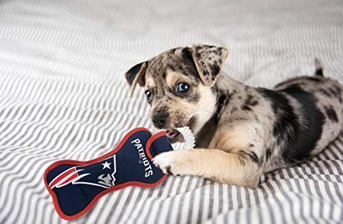 Pets First NFL New England Patriots Dental Dog TUG Toy with Squeaker. Tough PET Toy for Healthy Fun, Teething & Cleaning Pet's Teeth & Gum.