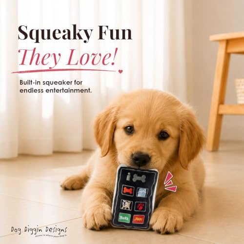 Dog Diggin Designs iBone Plush Dog Toy Bone | Luxury-Inspired Parody Tech-Style Bone with Squeaker, Soft Plush Chew & Play Dog Toy – Modern Fashion Accessories