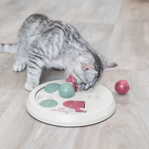 Trixie Cat Activity Flip Board – 4-Module Treat Puzzle Enrichment Toy for Mental Stimulation & Slow Feeding – Interactive Cat Toy for Indoor Cats – Berry/Gray, 9 x 9 x 2.5 in