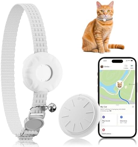 GPS Tracker for Cats (iOS Only), MINI GPS Cat Tracker, Real-Time Location Pet Tracker, No Monthly Fee, Compatible with Apple Find My,Anti-Lost,Finder Tag for Vehicles, Pets, Kids, Items (White)