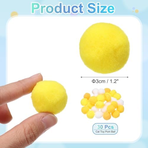 Cat Toy Pom Ball, Interactive Cat Ball Toys Fuzzy Pompoms (Plush, 1.2Inch, 30Pcs, Yellow Tones) for Kittens Pet Enrichment Training Play Indoor