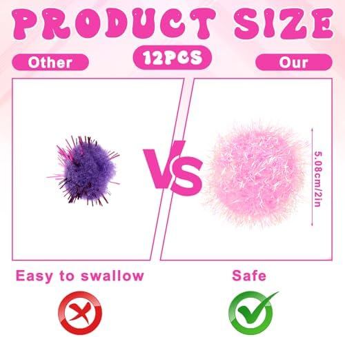 Psyqtsuary 12 Pcs Cat Ball Toys, 2 Inch Sparkle Fuzzy Balls Interactive Cat Toy Soft Pom Pom Sparkle Fuzzy Balls Assorted Color