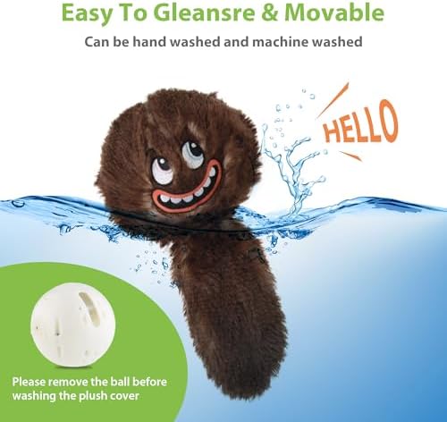 PETGEEK Interactive Dog Toys Ball - Rechargeable, Squeaky Plush Crazy Bouncer Dog Ball with Wiggles & Vibrations, Durable Moving Vibrating Toy for Small, Medium, Large Dogs (6 Inches, Brown)