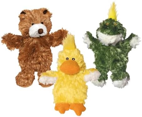 KONG Low Stuffing with Squeaker Dog Toy, X-Small, 3 Animals, Bear, Duck, Frog