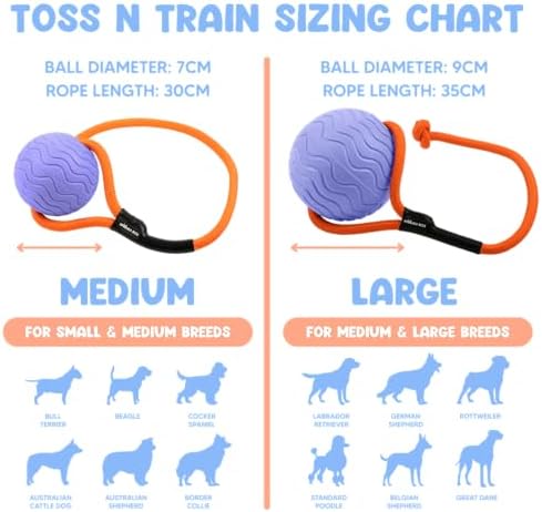 Dog Ball Toy with Rope, Durable EVA Foam Floating Dog Toy, Interactive Fetch & Toss n’ Train Tug Ball for Dogs, Bouncy Pet Ball for Outdoor Indoor Play - Purple, Large