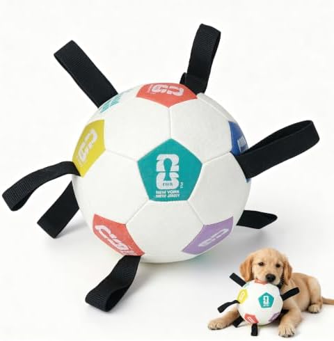 FIFA® Licensed 6 Inch Dog Soccer Ball with Straps, Dog Tug Ball