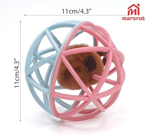 Squeaky Mouse Ball Cat Toy with Simulated Sound, Mouse Ball Cage, Squeky Balls for Cats to Play with Indoor, Plastic Squeak Interactive Funny Toys Best for Playing Chewing Training Chasing (Pink-Blue)