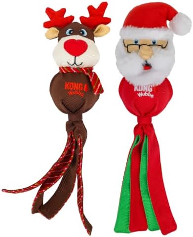 KONG Holiday Santa/Reindeer Large 2 Pack – Durable Interactive Tug & Toss Dog Toy