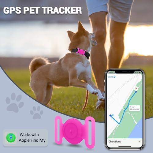 GPS Tracker for Dogs, Mini GPS Cat Tracker, IPX8 Waterproof GPS Trackers for Cats with Holder, No Monthly Fee, Work with Apple Find My(iOS Only), Smart Trackers for Dogs-YGPink-2