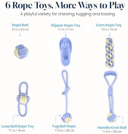 Dog Rope Toys for Puppies and Small Dogs, 6 Pack Cotton Rope Chew and Tug Toys for Teething Puppies, Tossing and Indoor Play (Blue)