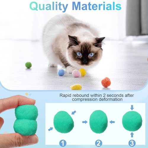 Cat Toy Pom Ball, Interactive Cat Ball Toys Fuzzy Pompoms (Plush, 1.2Inch, 30Pcs, Mint Green) for Kittens Pet Enrichment Training Play Indoor