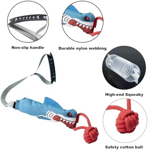 ETIAL Interactive Dog Tug Toy,Indestructible Dog Toys for Aggressive Chewers,Tough Squeaky Dog Rope Toys for Training,Tug of War Dog Toy Balls for Medium & Large Dogs (Shark)