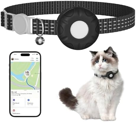 GPS Tracker for Cats-No Monthly Fee, Waterproof Cat Tracker,Real-Time Cat Collar for Pets,Kids,Luggage & Assets | 367-Day Battery Life|GPS Tracker Compatible with Apple Find My App (Only iOS) (Black)
