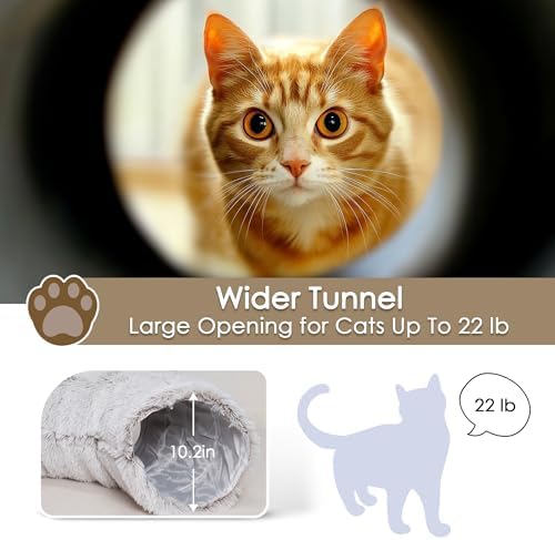 Peekaboo Cat Cave with Washable Mat, Collapsible Cat Play Tunnel for Kittens & Small Pets, Plush Cat Donut Bed Tunnel, Brown